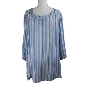 Catherines Women’s BlueStriped Lace Up Tunic Shirt 22/24 Plus 2X Top